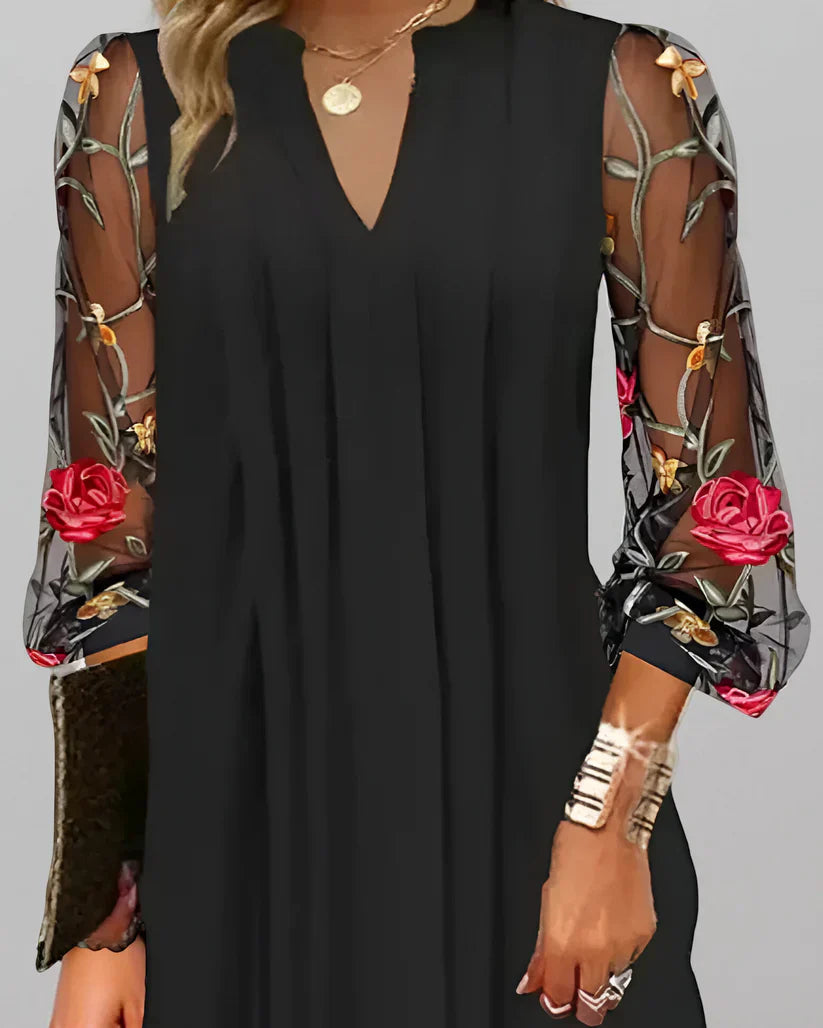 Renée | Elegante vestido largo de mujer con mangas bordadas
